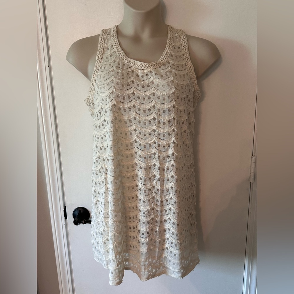 Solitaire lightweight sheer cream dress swimsuit cover for layering size L #1834